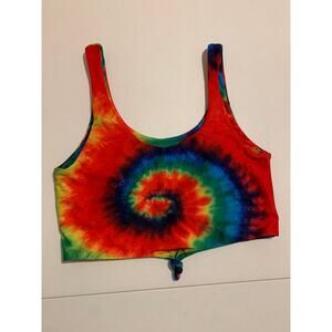 Zaful Bikini Top Womens Medium Bright Colorful Tie Dye Full Coverage swimwear